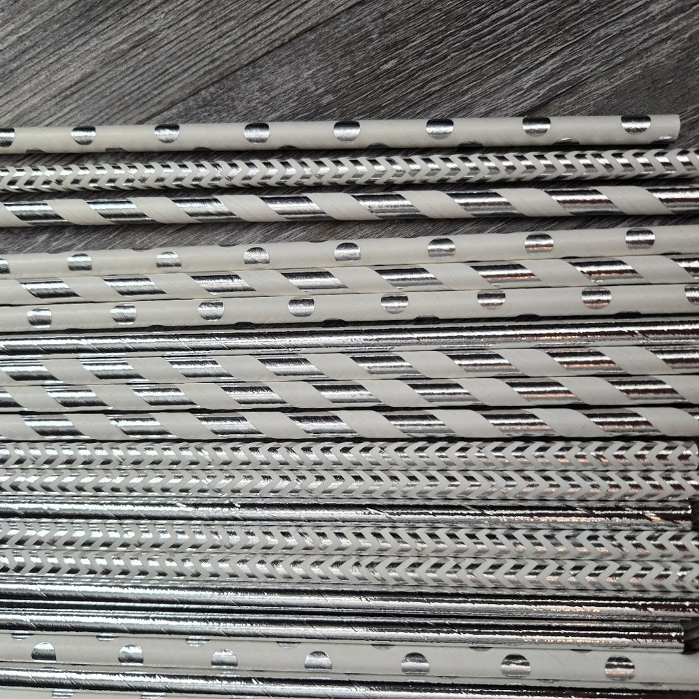 Silver & White Straws
